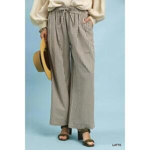 Umgee Drawstring Striped Wide-Leg Pants